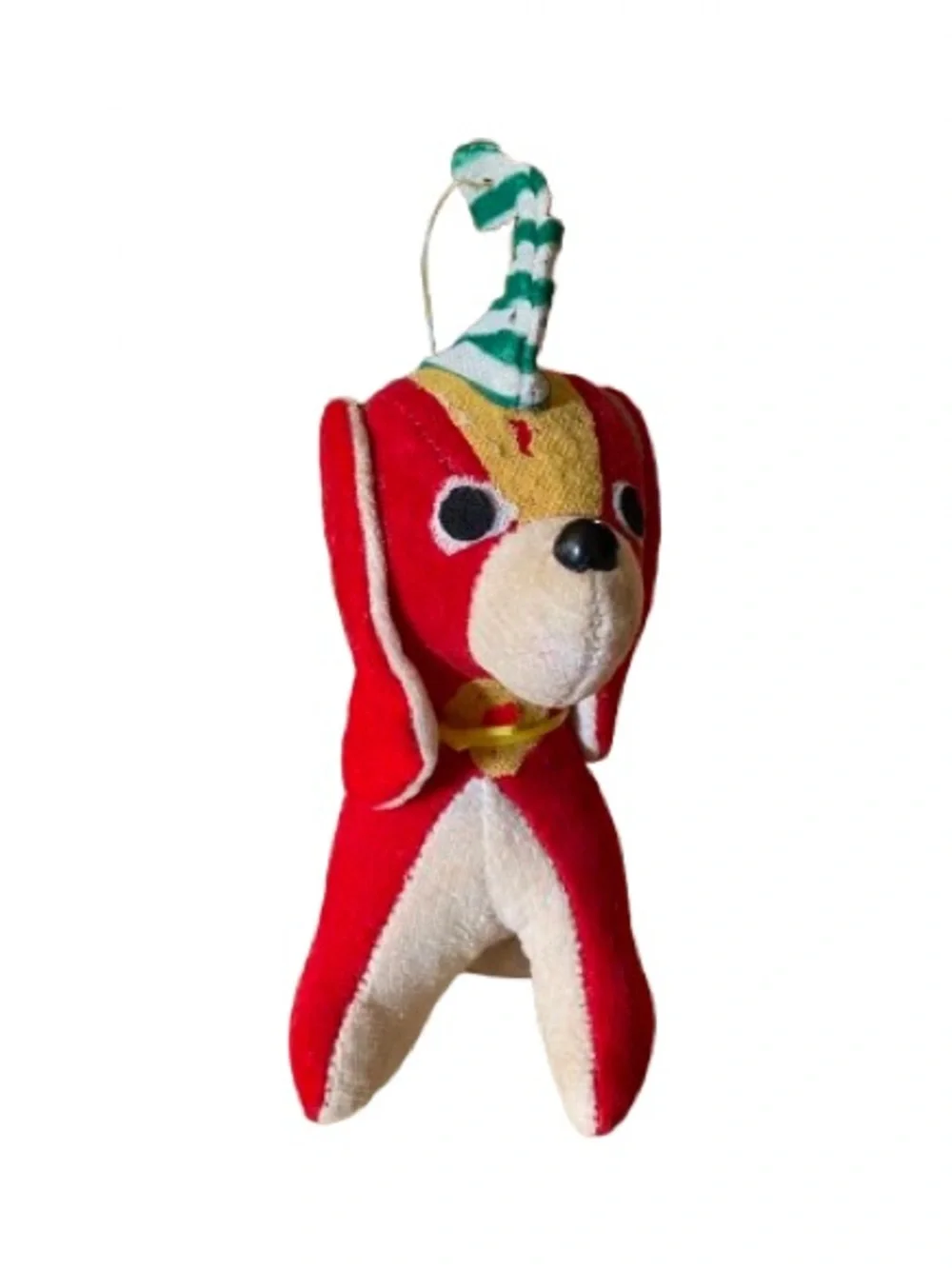 VTG Mid-Century Red Velveteen Dog Ornament Made in Japan Kitschy Retro Christmas